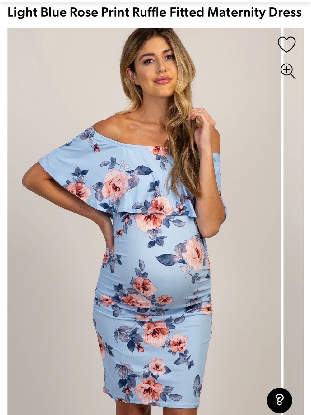 Pink Blush Floral Off Shoulder Maternity Dress Blue